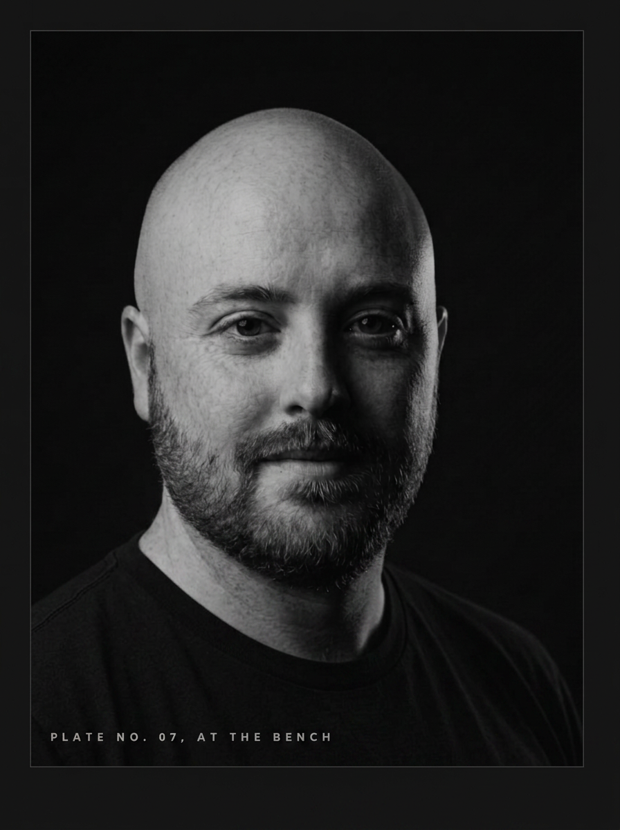 The founder of Mile High Custom Prints at the studio workbench