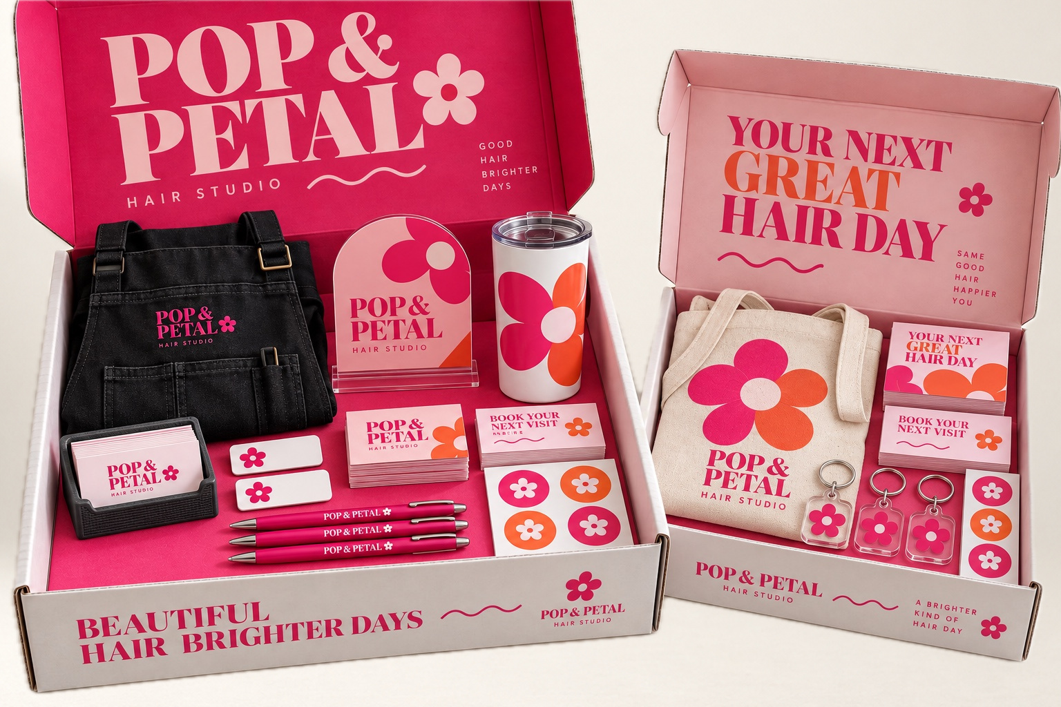 Salon & beauty package: startup box on the left and monthly campaign box on the right